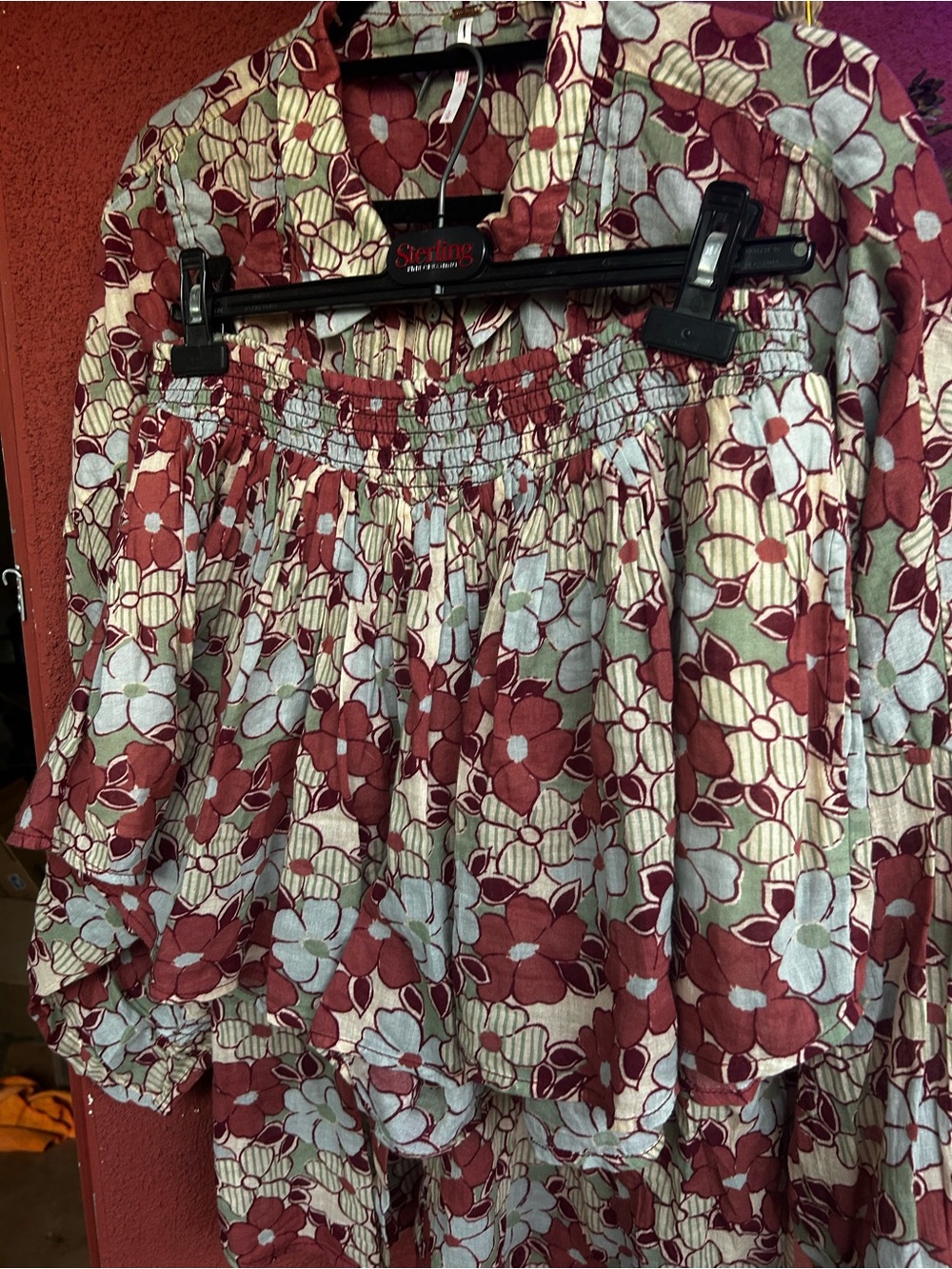 Free People Rust, Baby Blue, Cream Floral Two-Piece Skort Set Size L-XL - Picture 5 of 9